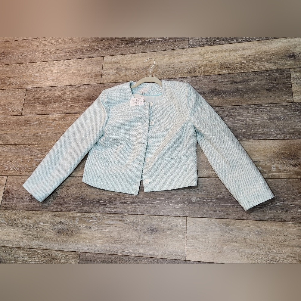 J.Crew Light Blue Textured Tweed Blazer Size 8 Petite New With Tags
